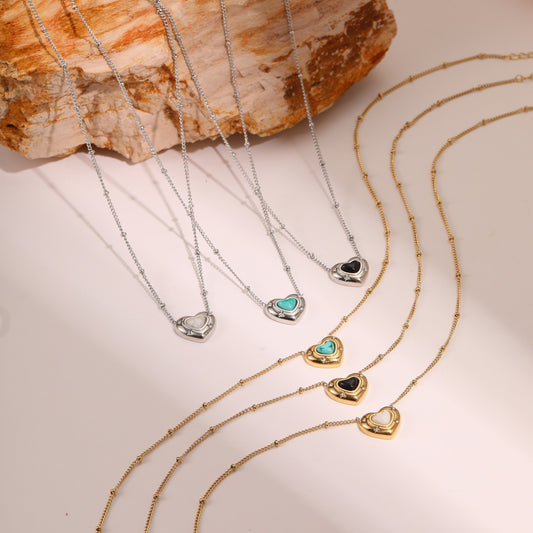 Fashion Design Love Heart-shaped Natural Stone Pendant Titanium Steel Necklace Ins