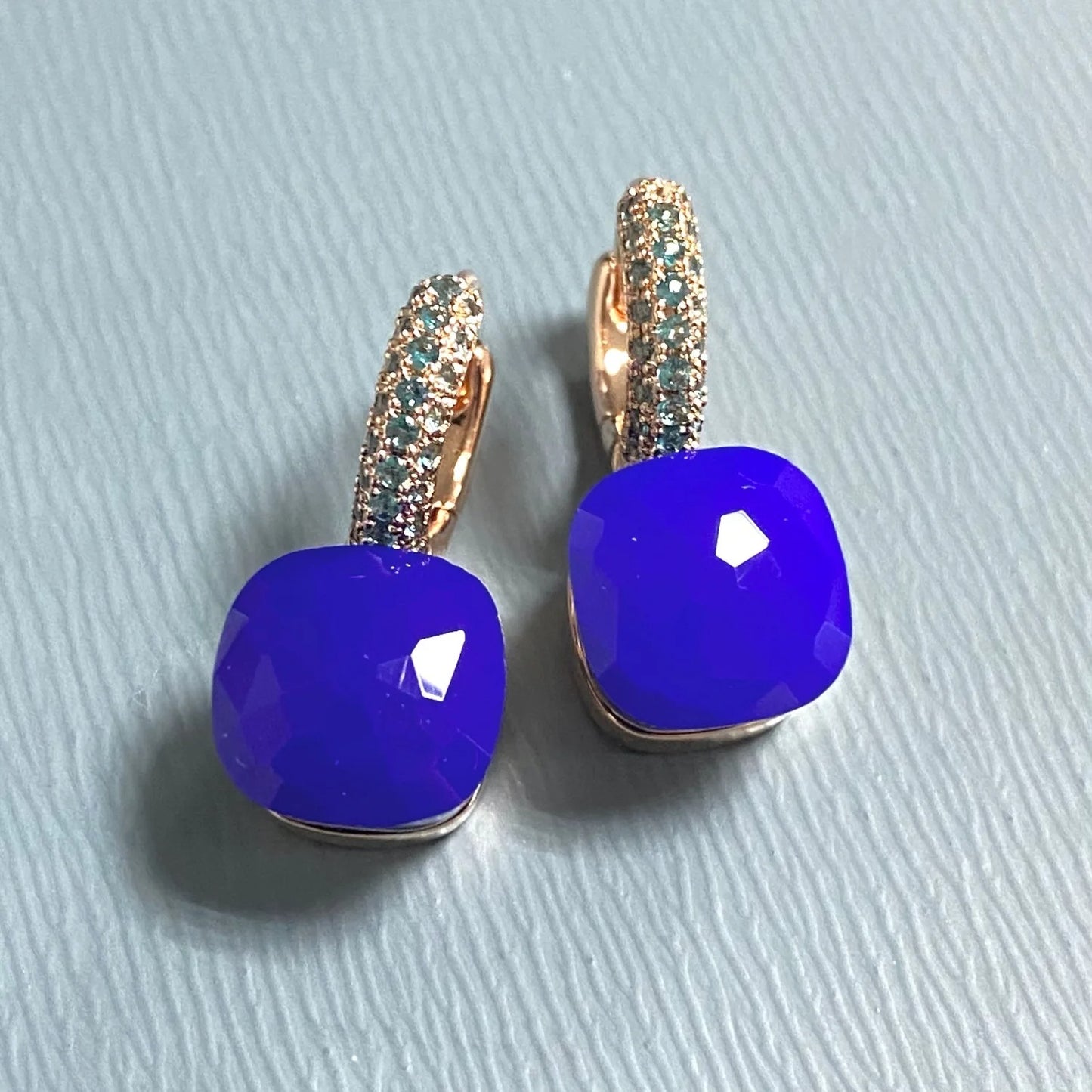 10.6mm Nudo Earrings Inlay Blue Topaz Zircon 30Colors Crystal Earrings Rose Gold Plated Amethyst Fashion Jewelry For Women