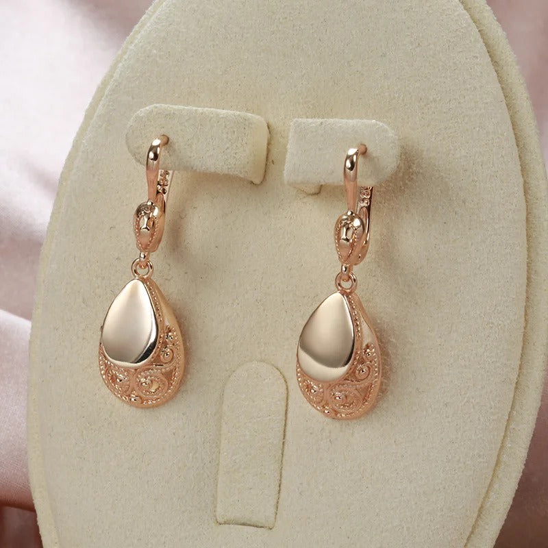 SYOUJYO Luxury Retro Water Drop Pendant Women's Earrings 585 Rose Gold Color Daily Fashion Multipurpose Exquisite Jewelry