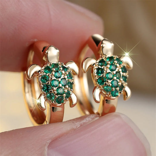Green Zircon Stone Cute Earrings For Women Vintage Gold Color Small Ear Buckle Wedding Jewelry Mother's Day Gift