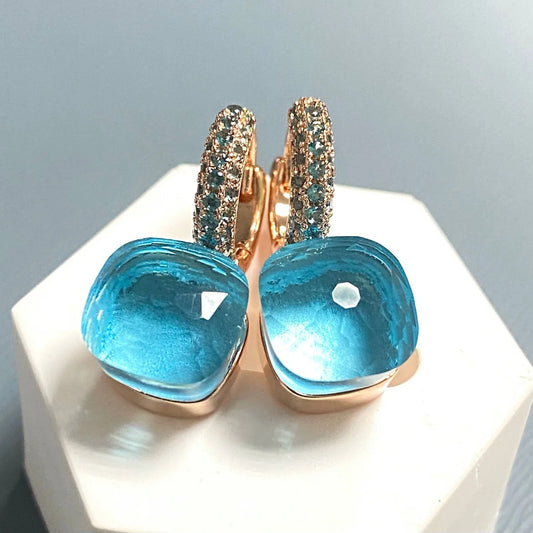 10.6mm Nudo Earrings Inlay Blue Topaz Zircon 30Colors Crystal Earrings Rose Gold Plated Amethyst Fashion Jewelry For Women