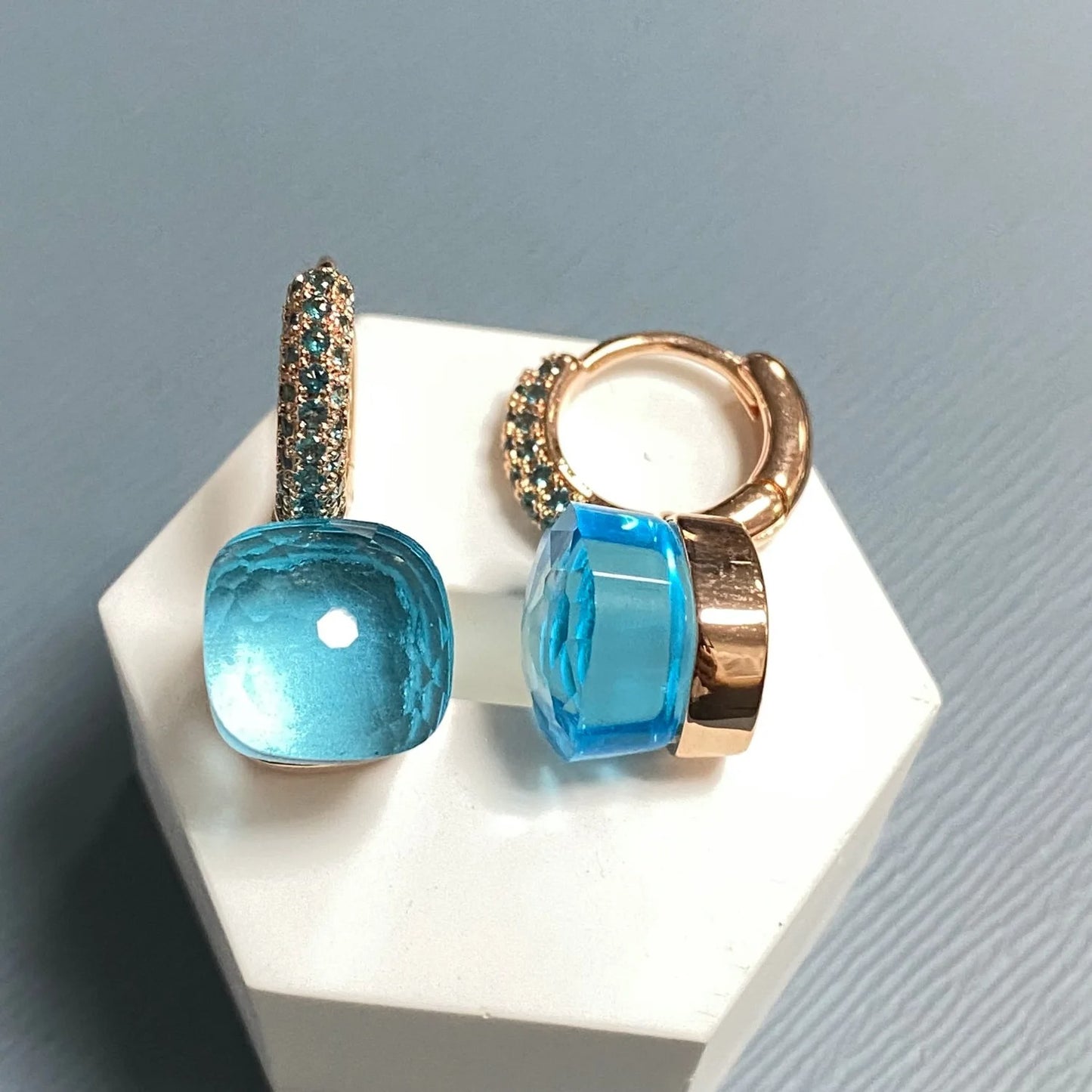 10.6mm Nudo Earrings Inlay Blue Topaz Zircon 30Colors Crystal Earrings Rose Gold Plated Amethyst Fashion Jewelry For Women