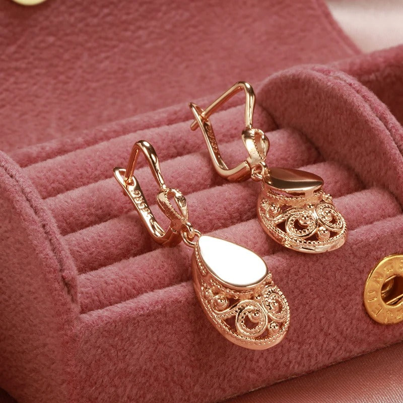 SYOUJYO Luxury Retro Water Drop Pendant Women's Earrings 585 Rose Gold Color Daily Fashion Multipurpose Exquisite Jewelry