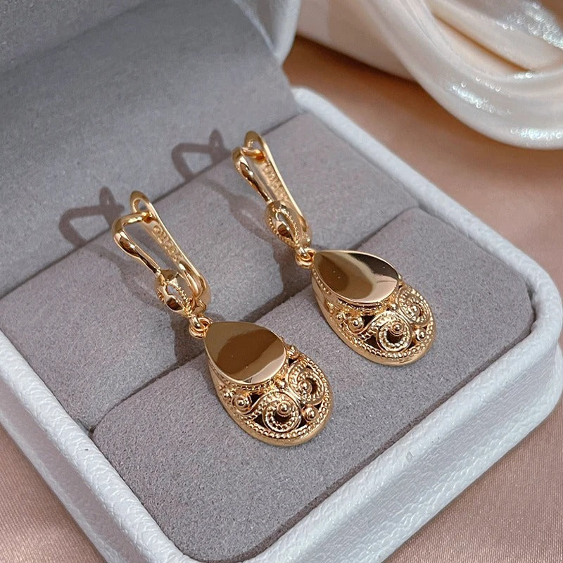SYOUJYO Luxury Retro Water Drop Pendant Women's Earrings 585 Rose Gold Color Daily Fashion Multipurpose Exquisite Jewelry