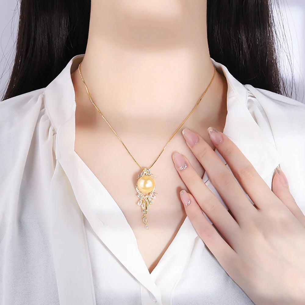 2022 Charms 14mm Black White Big Pearl Pendant Chains Necklace for Women Lab Diamonds Luxury Anniversary Gift Party Fine Jewelry