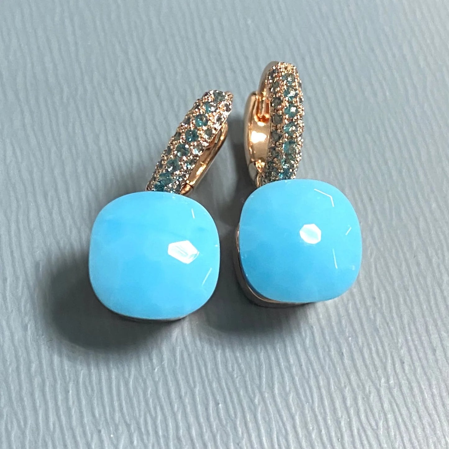 10.6mm Nudo Earrings Inlay Blue Topaz Zircon 30Colors Crystal Earrings Rose Gold Plated Amethyst Fashion Jewelry For Women