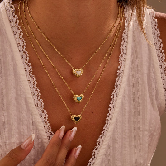 Fashion Design Love Heart-shaped Natural Stone Pendant Titanium Steel Necklace Ins