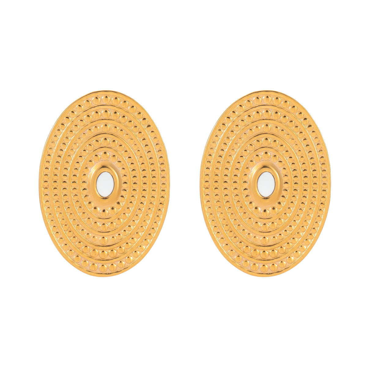 European And American Exaggerated French Oval Spiral Disc Stainless Steel Earrings 18K Gold Plating