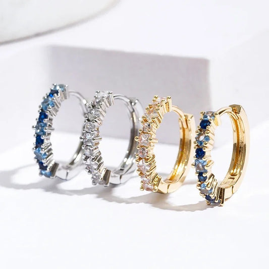 Luxury Stainless Steel Colorful Zircon Hoop Earrings For Women Fashion Korean Huggie Earrings Wedding Jewelry pendientes mujer