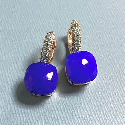 10.6mm Nudo Earrings Inlay Blue Topaz Zircon 30Colors Crystal Earrings Rose Gold Plated Amethyst Fashion Jewelry For Women