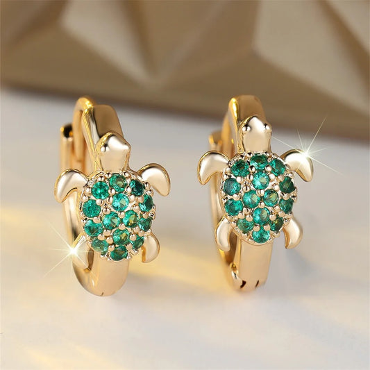 Green Zircon Stone Cute Earrings For Women Vintage Gold Color Small Ear Buckle Wedding Jewelry Mother's Day Gift