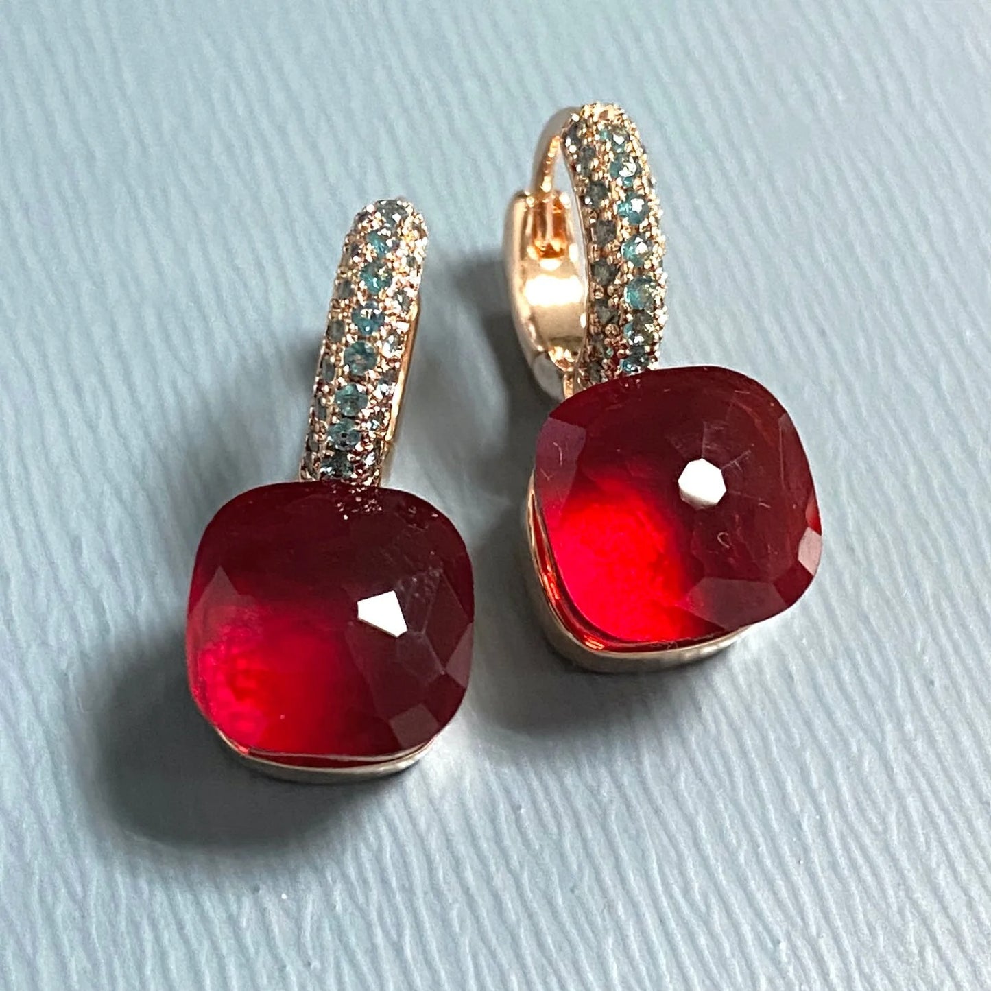 10.6mm Nudo Earrings Inlay Blue Topaz Zircon 30Colors Crystal Earrings Rose Gold Plated Amethyst Fashion Jewelry For Women