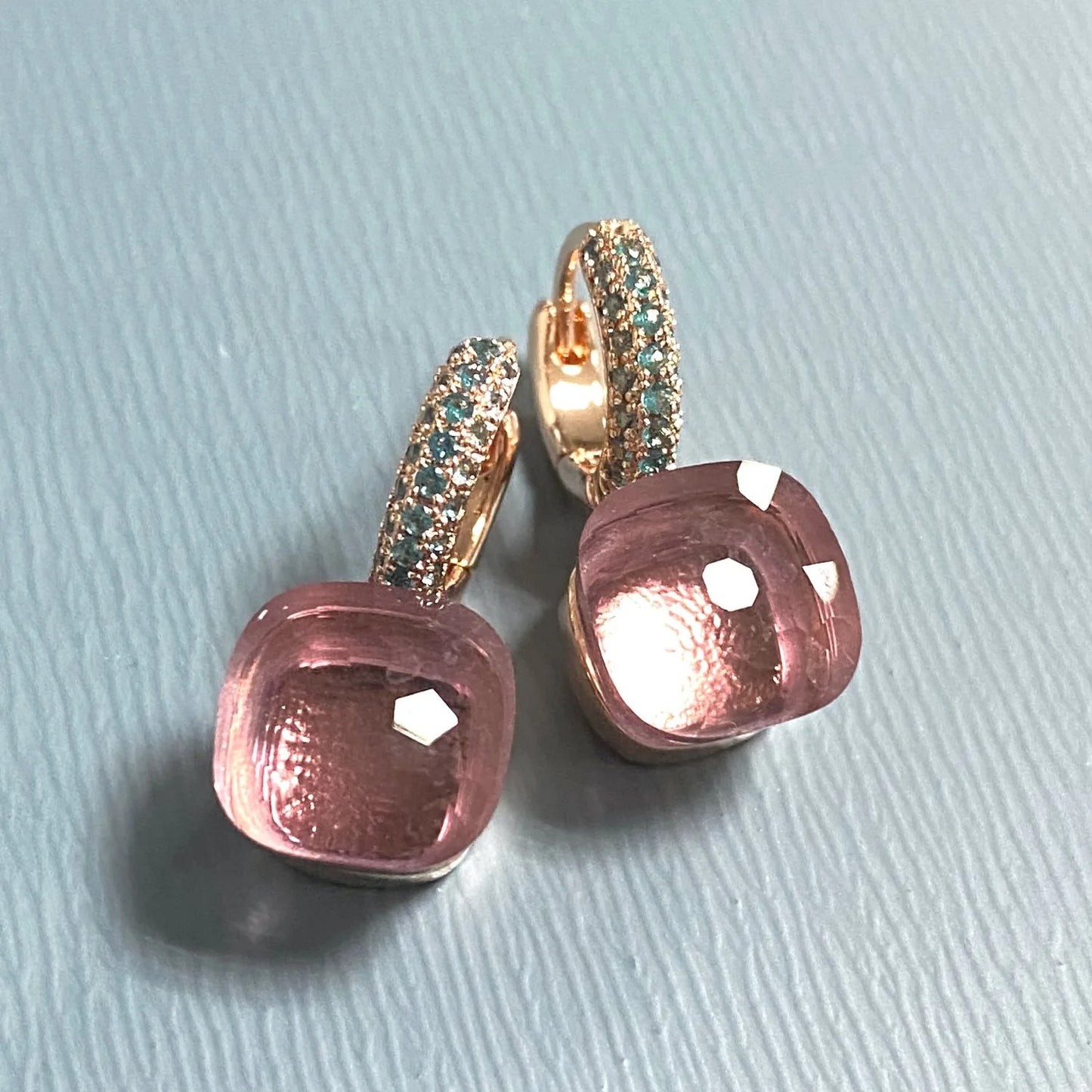 10.6mm Nudo Earrings Inlay Blue Topaz Zircon 30Colors Crystal Earrings Rose Gold Plated Amethyst Fashion Jewelry For Women