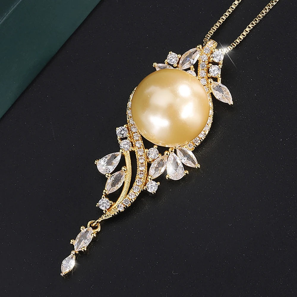 2022 Charms 14mm Black White Big Pearl Pendant Chains Necklace for Women Lab Diamonds Luxury Anniversary Gift Party Fine Jewelry