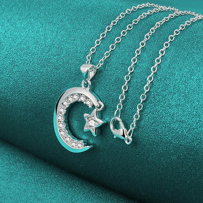 vDOTEFFIL 925 Sterling Silver Moon Star AAA Zircon Pendant Necklace 18-30 Inch Chain For Woman Wedding Engagement Party Jewelry