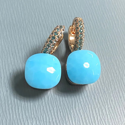 10.6mm Nudo Earrings Inlay Blue Topaz Zircon 30Colors Crystal Earrings Rose Gold Plated Amethyst Fashion Jewelry For Women
